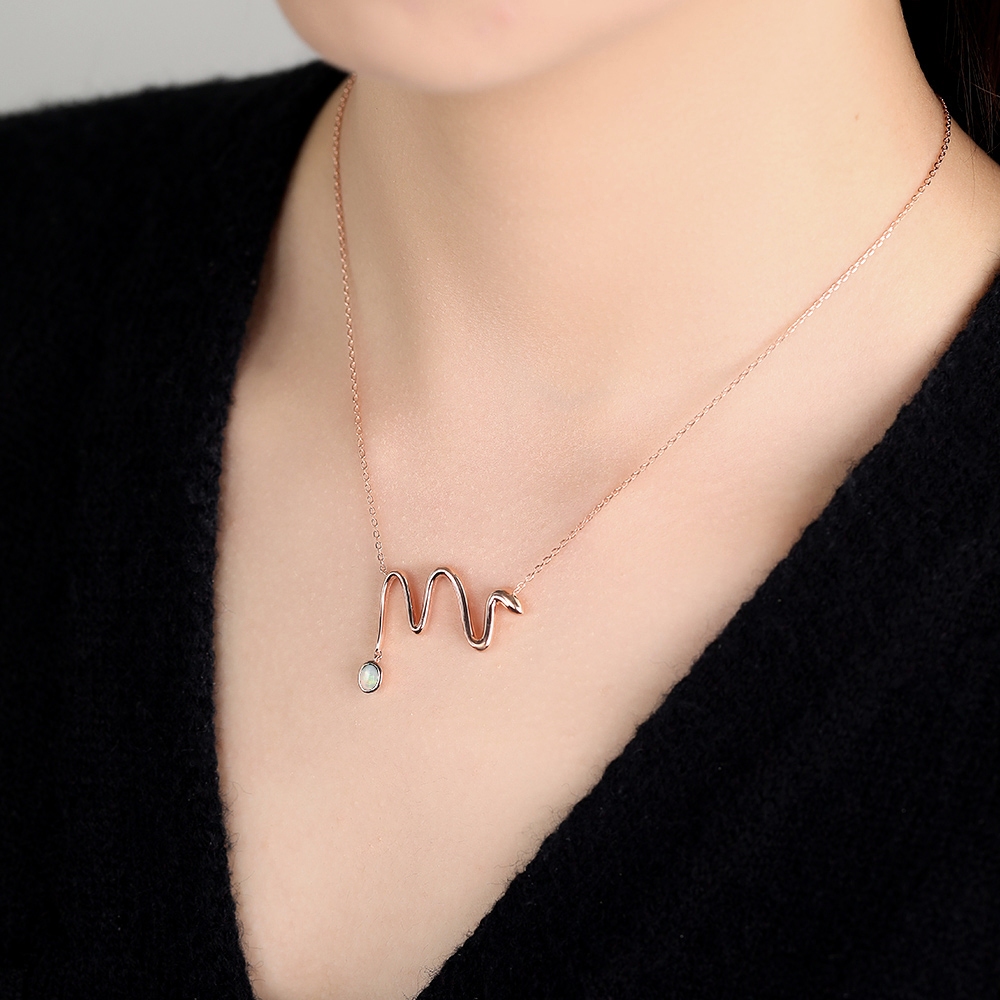 Rose Gold Snake Shape Opal Necklace