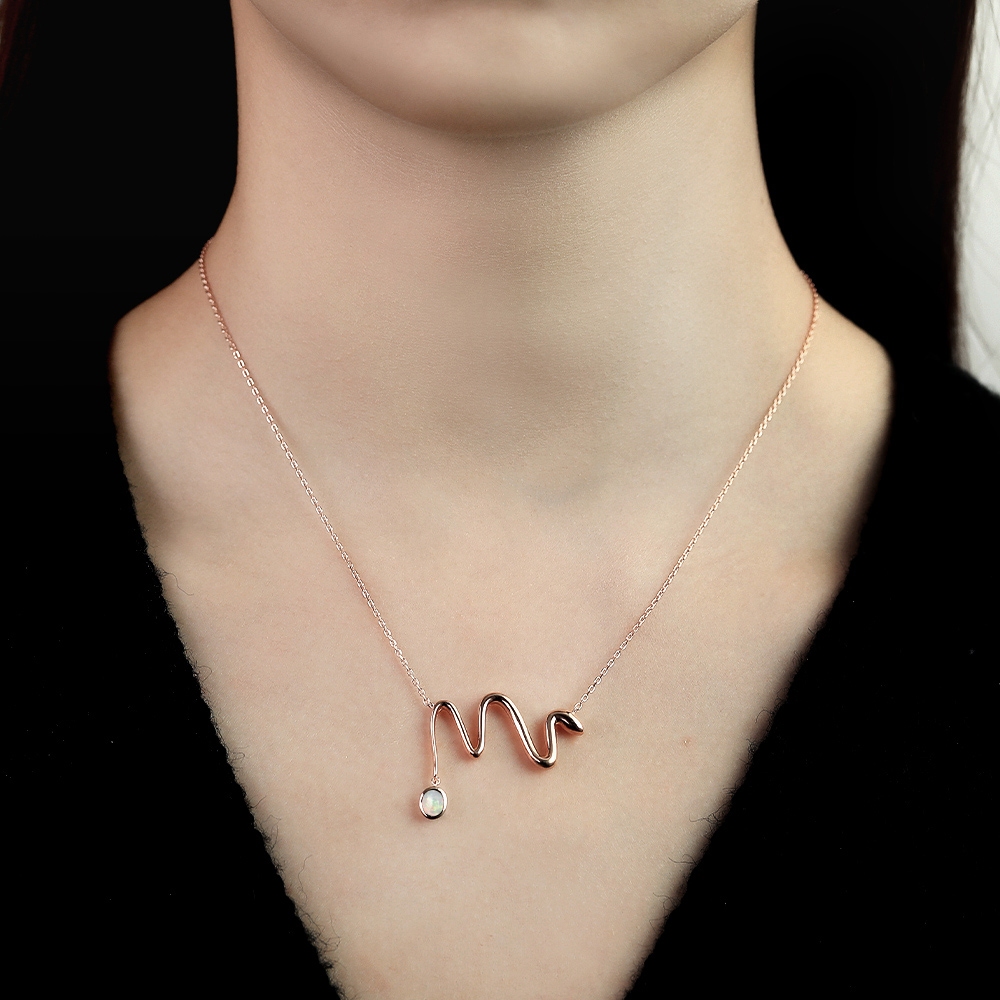 Rose Gold Snake Shape Opal Necklace