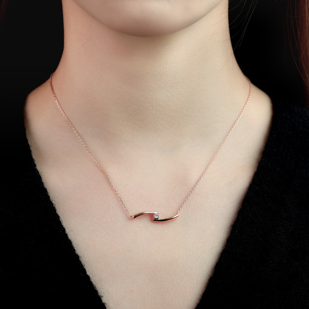 Rose Gold Necklace White Sapphire Pendant Necklace