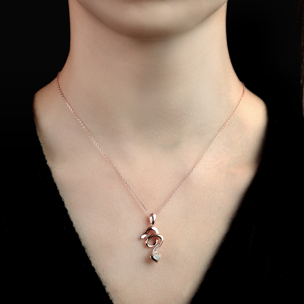 Rose Gold Opal Twirling Necklace - Opal Pendant Necklace