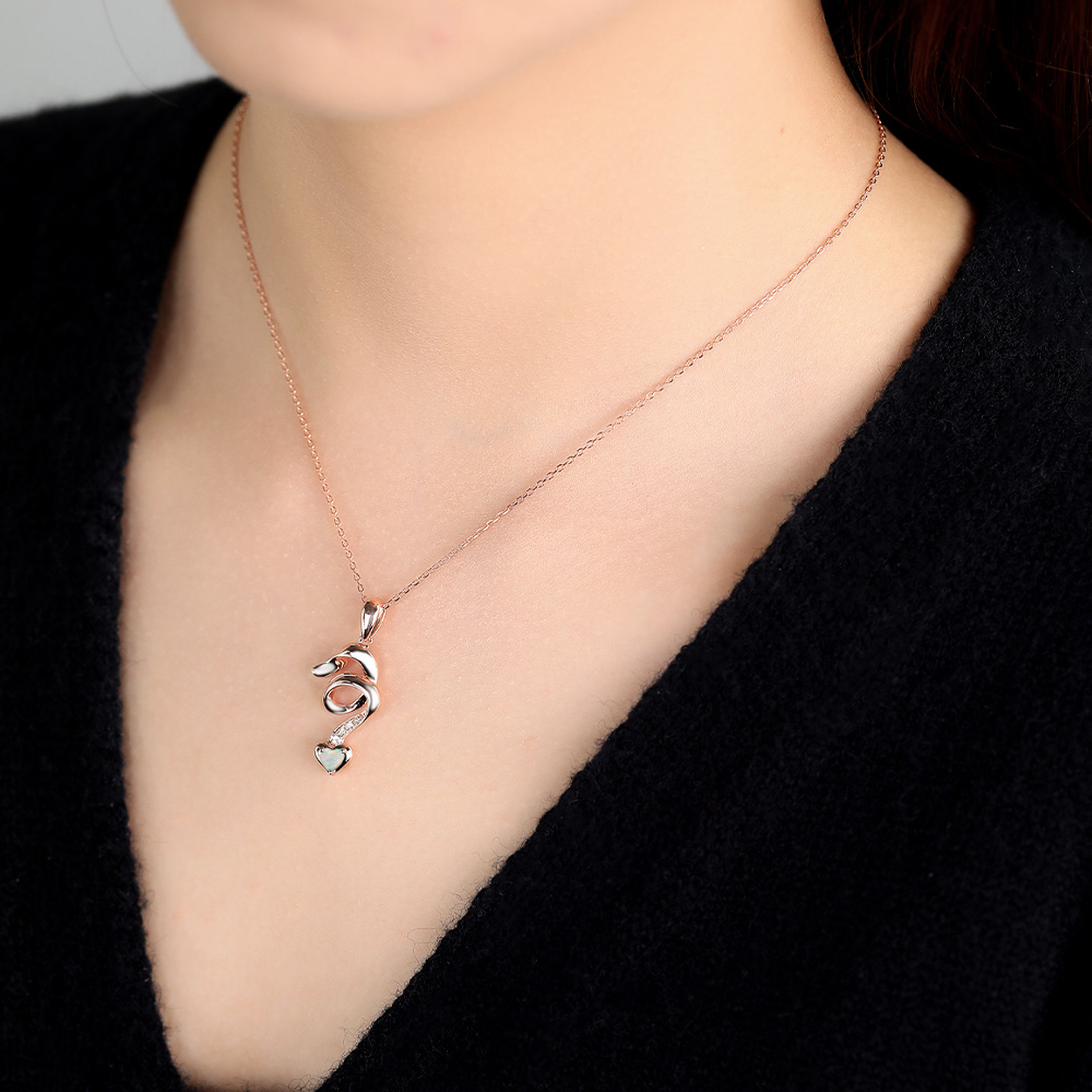 Rose Gold Opal Twirling Necklace - Opal Pendant Necklace