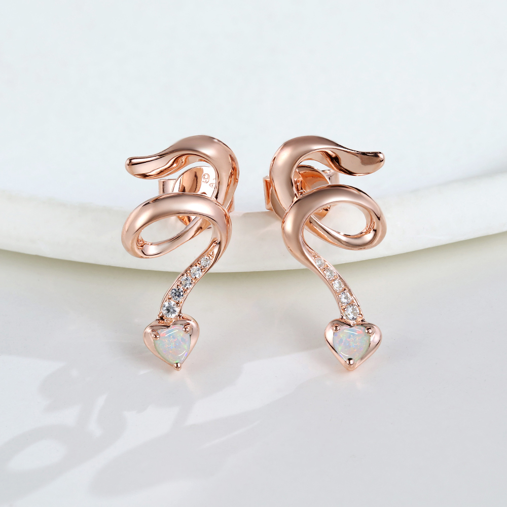 Twirling Tail Heart Shaped Opal Stud Earrings