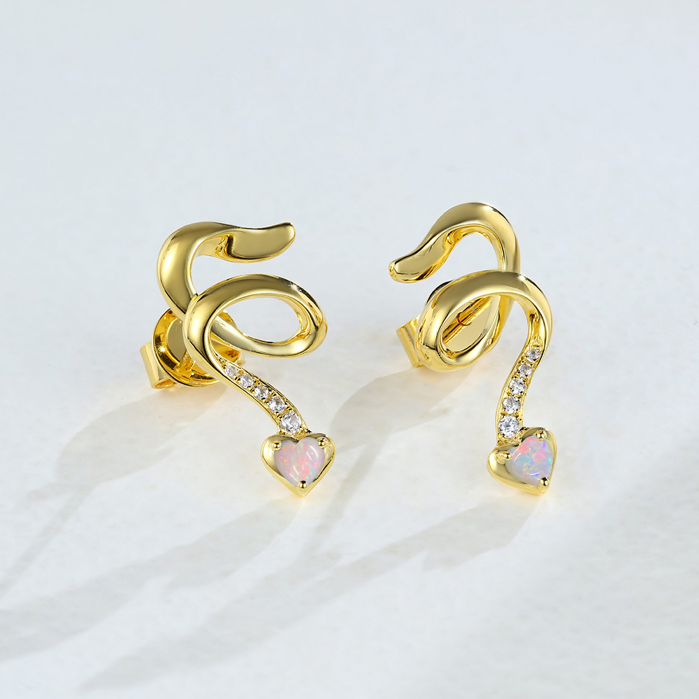 Twirling Tail Heart Shaped Opal Stud Earrings