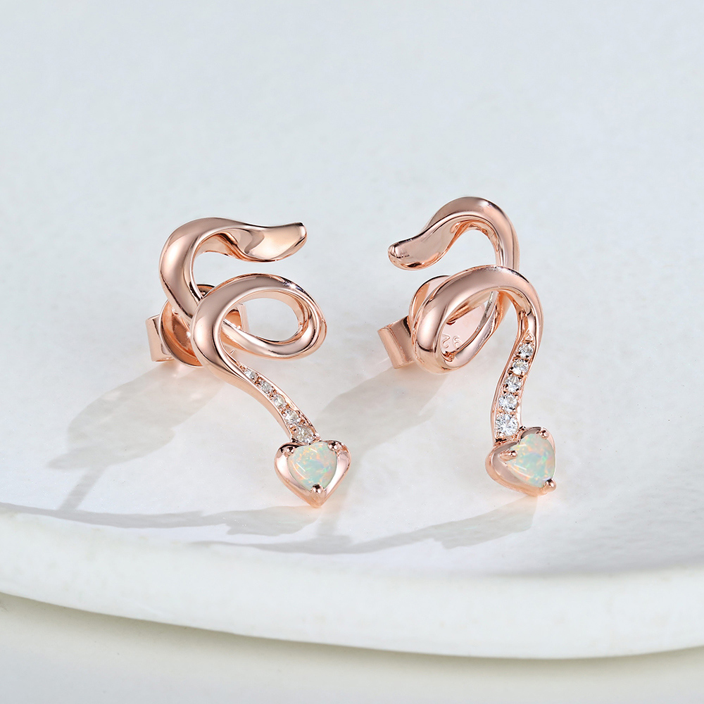 Twirling Tail Heart Shaped Opal Stud Earrings