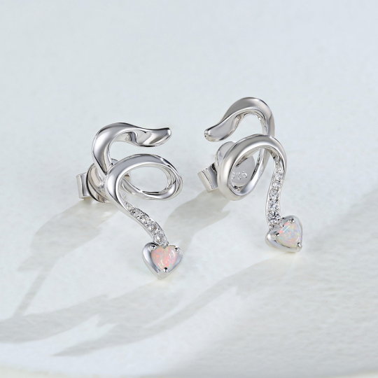 Twirling Tail Heart Shaped Opal Stud Earrings