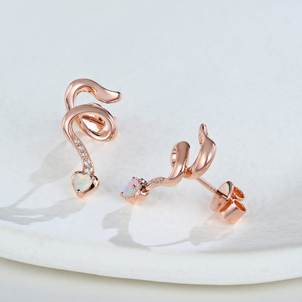 Twirling Tail Heart Shaped Opal Stud Earrings