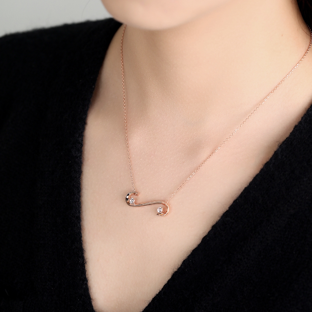 Rose Gold White Sapphire Wave Pendant Necklace | Juyoyo