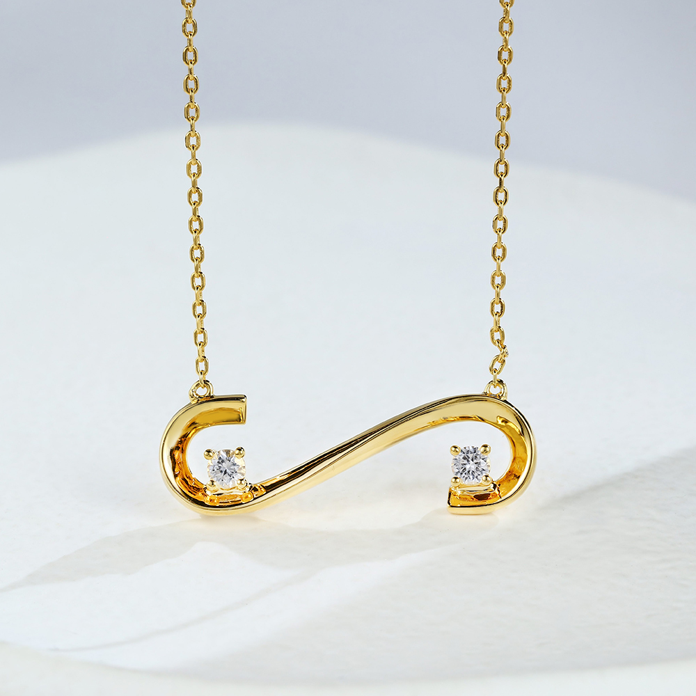 Oda Floating ネックレス Ф Dainty Gold Necklace White Sapphire Wave Pendant Necklace