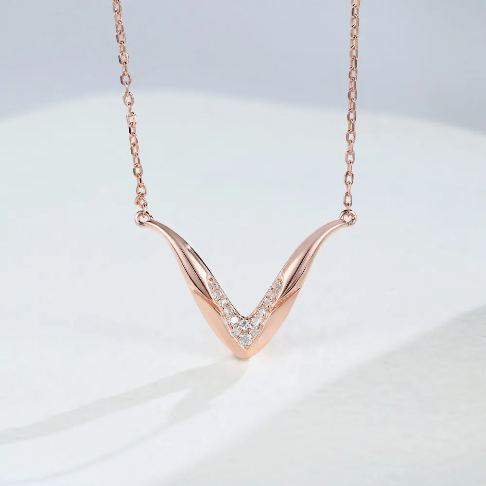 White Sapphire V-Shaped Pendant Necklace