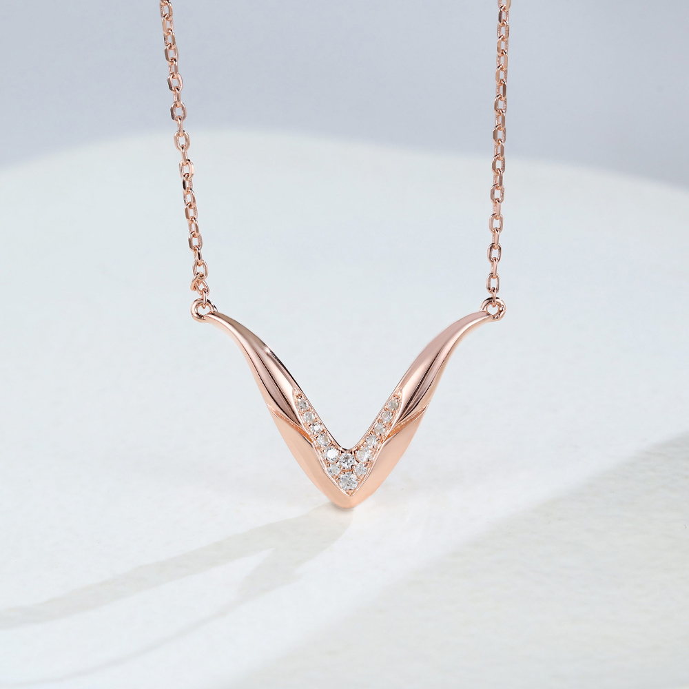 White Sapphire V-Shaped Pendant Necklace