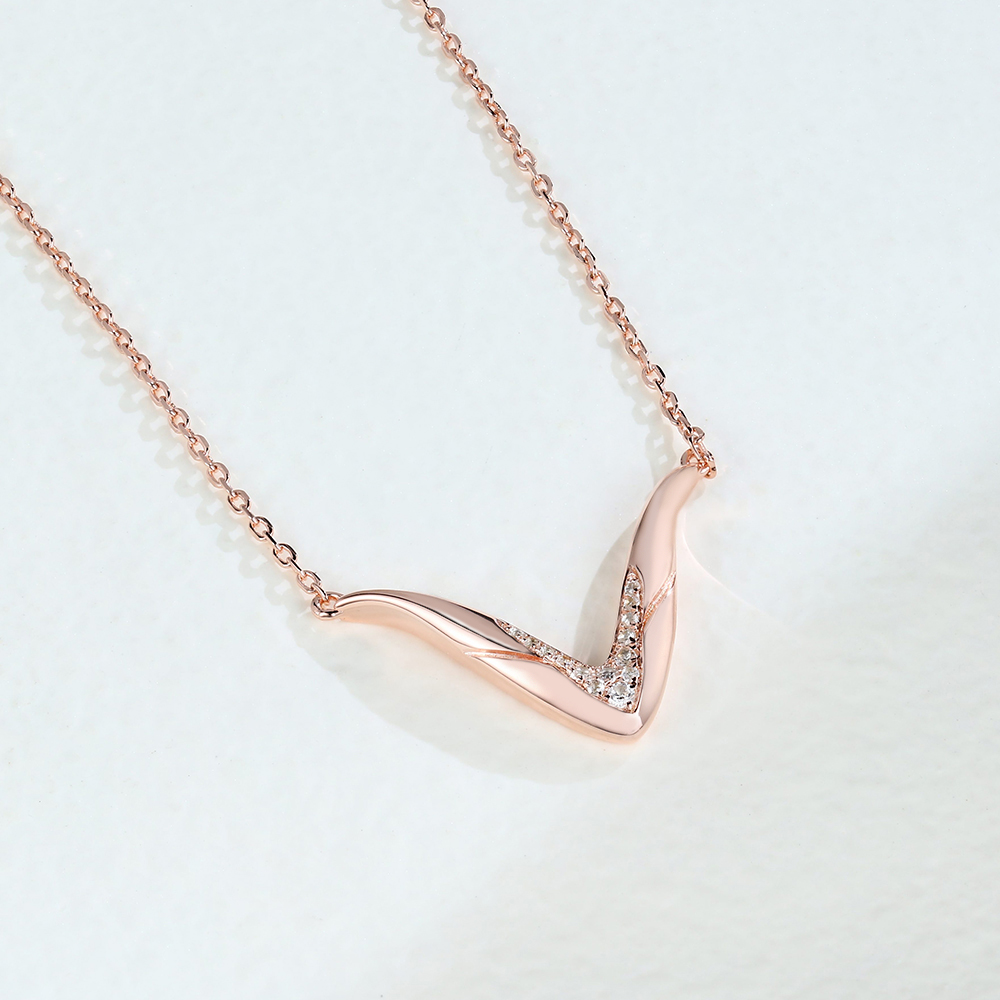 White Sapphire V-Shaped Pendant Necklace