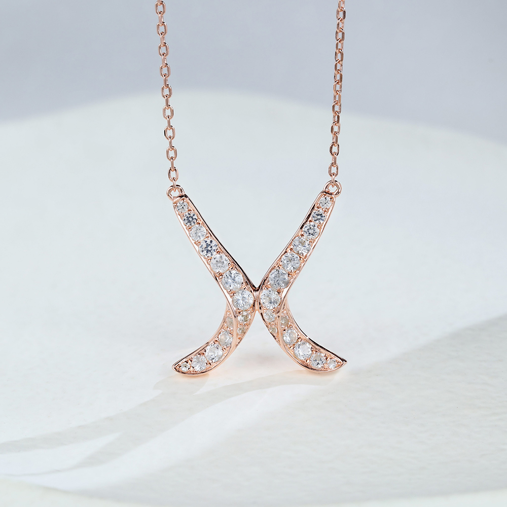 White Sapphire X-shaped pendant necklace