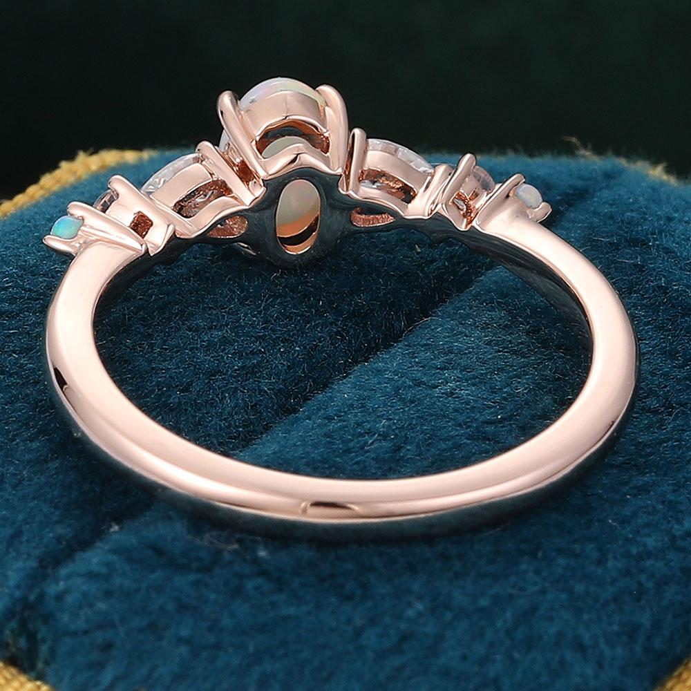 Juyoyo Oval Cut Opal Ring with Moissanite & Moonstone Accents for Women