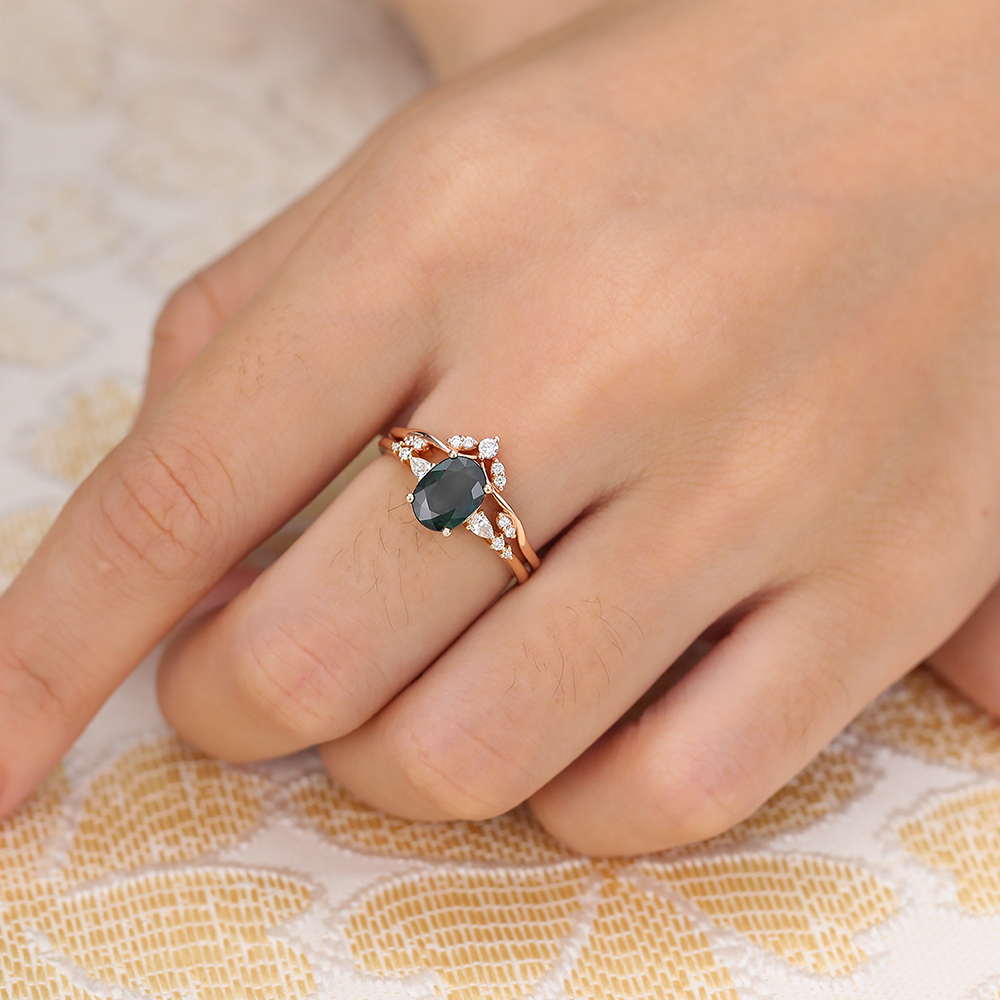 Green Blue Sapphire Engagement Ring