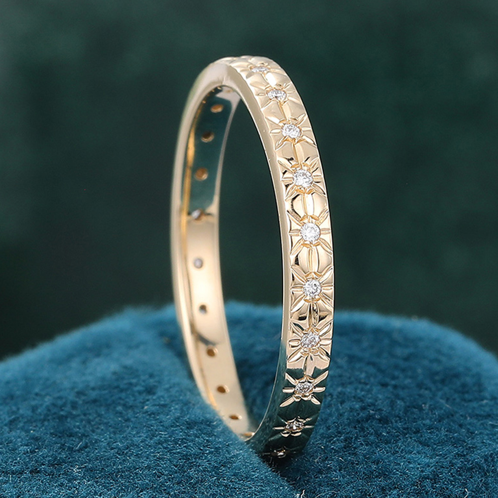 Juyoyo Round Moissanite Eternity Wedding Band Unique Stackable Band - 14K Yellow Gold