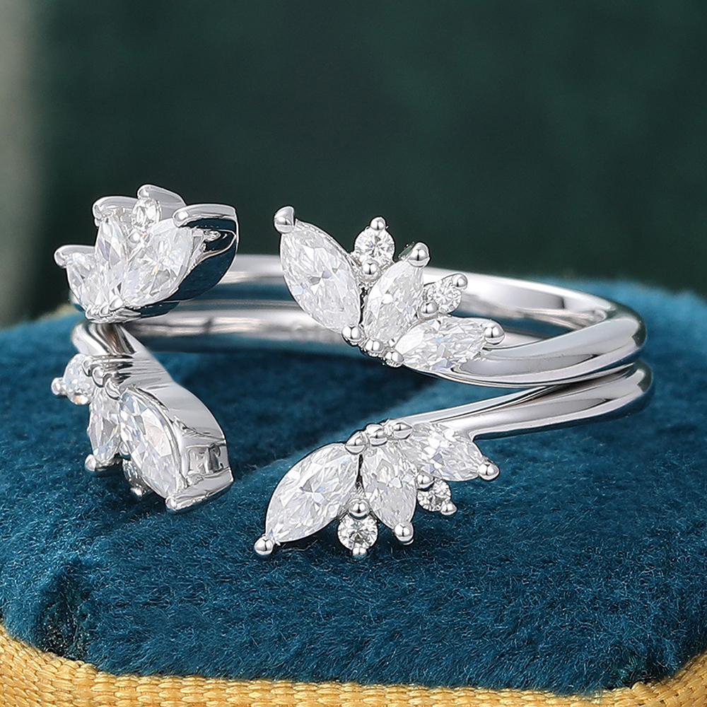 Juyoyo Moissanite Double Wedding Bands Open Stackable Shank Curved Wedding Band White Gold