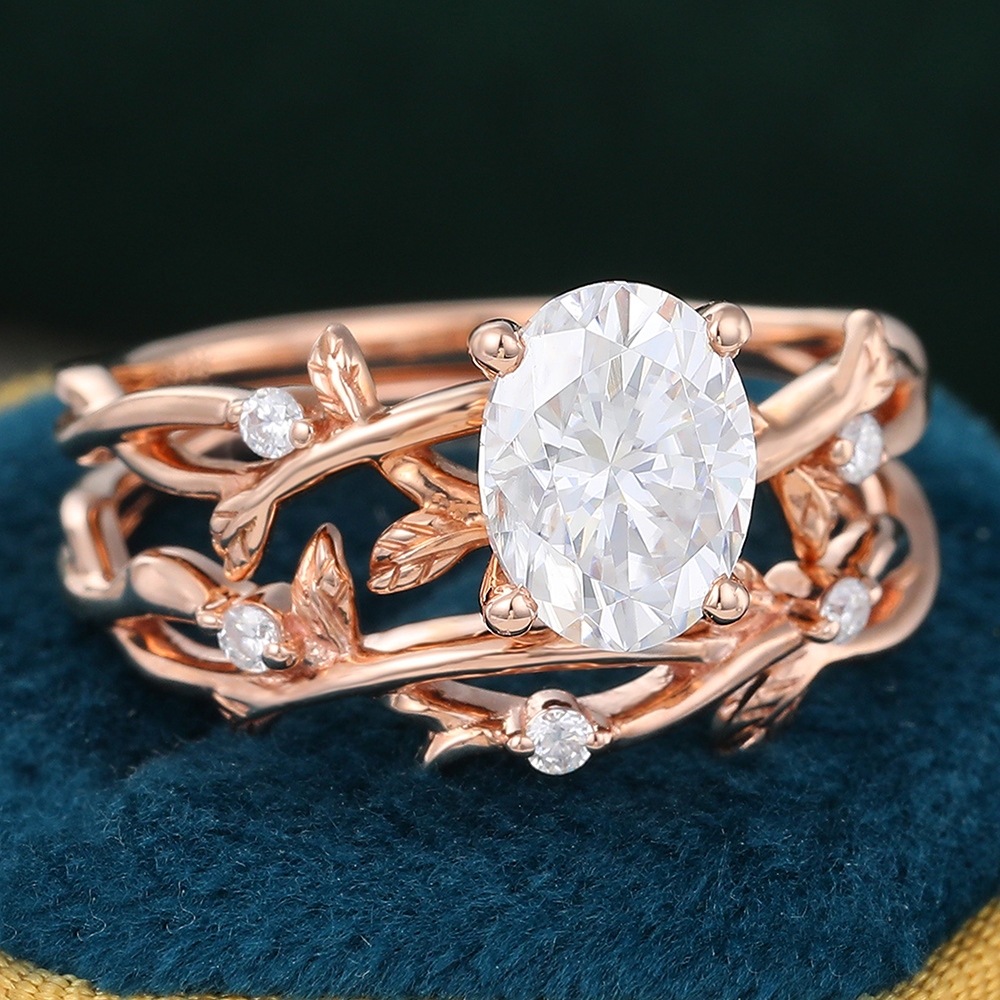 Juyoyo Vintage Moissanite Wedding Ring Set Rose Gold Twig Nature Inspired Engagement Ring Set - 2pcs