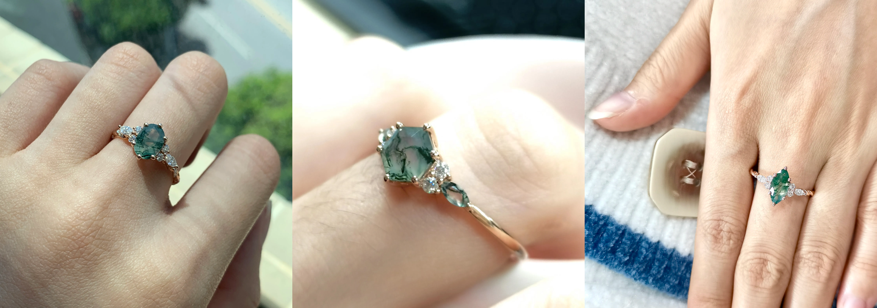 Clients wear moss agate rings