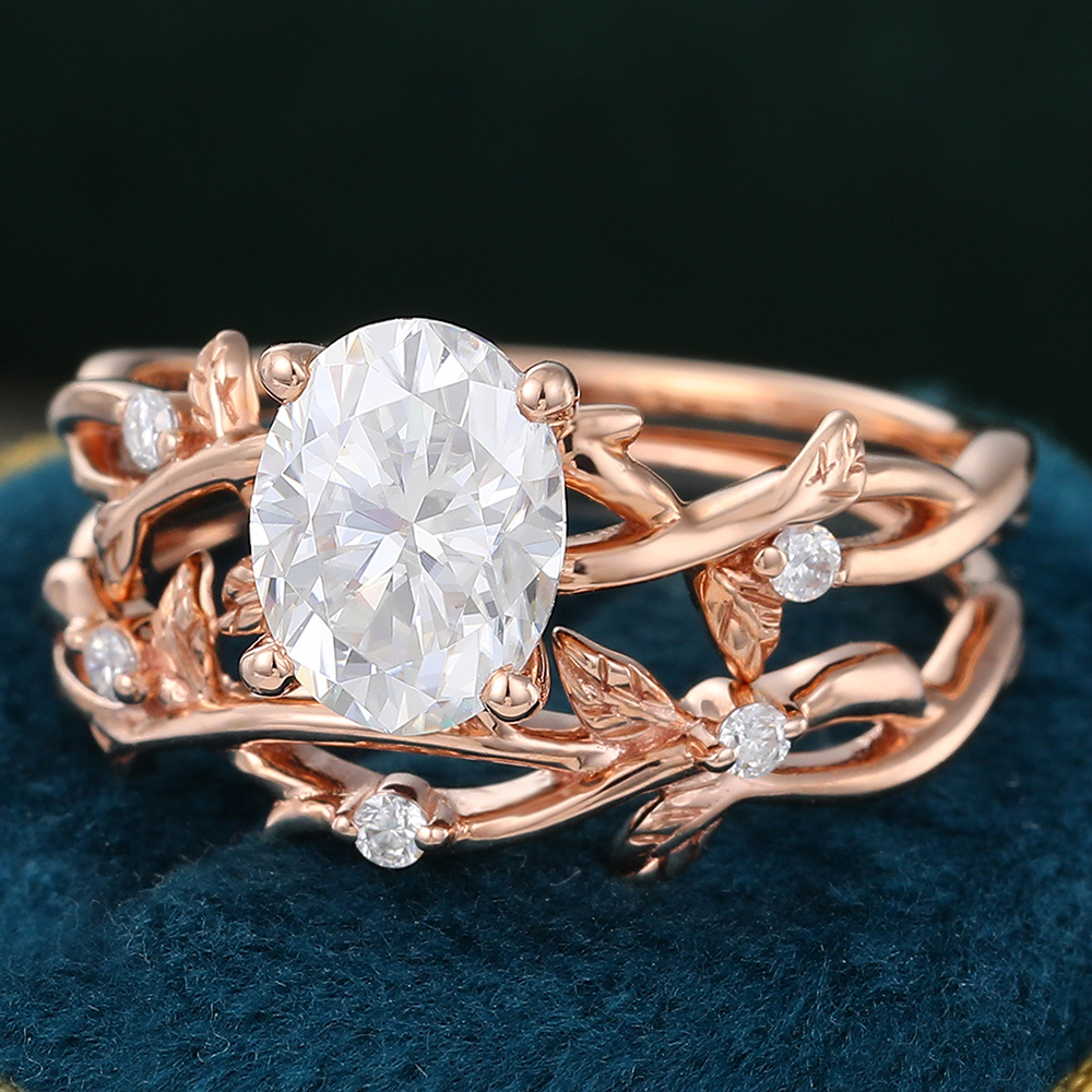 Juyoyo Vintage Moissanite Wedding Ring Set Rose Gold Twig Nature Inspired Engagement Ring Set - 2pcs