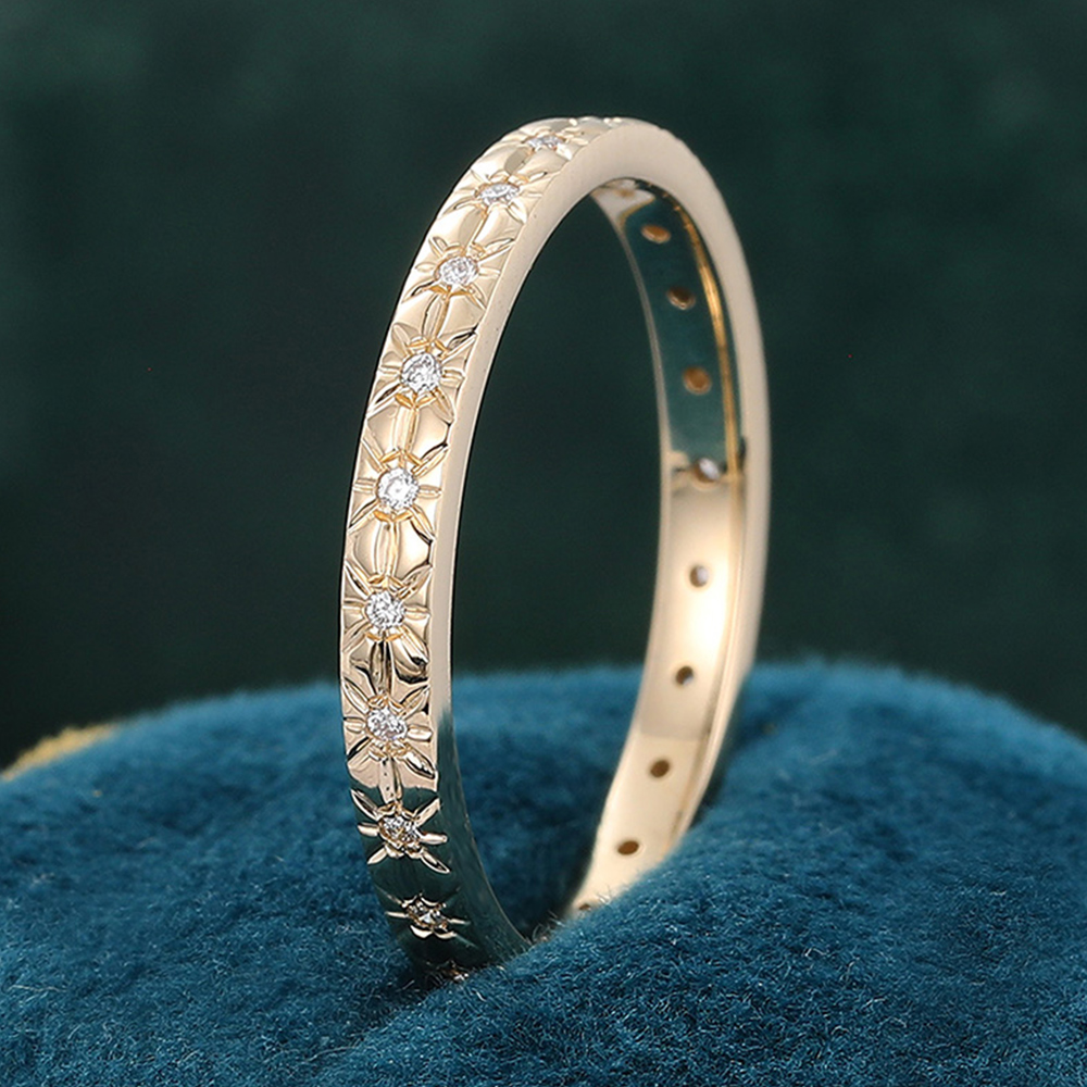 Juyoyo Round Moissanite Eternity Wedding Band Unique Stackable Band - 14K Yellow Gold