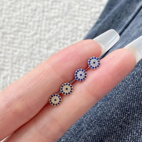Silver Evil Eye Earrings Blue Evil Eye Stud Earrings