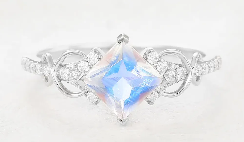 Juyoyo Princess Cut Moonstone White Gold Engagement Ring