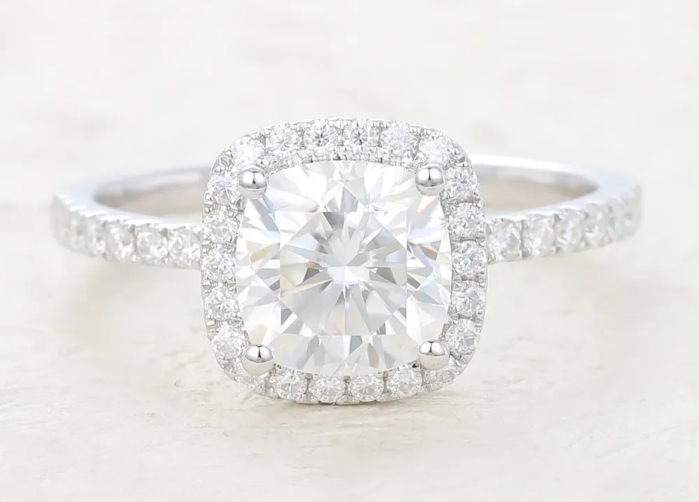 3 Carat Cushion Cut Moissanite Halo Engagement Ring