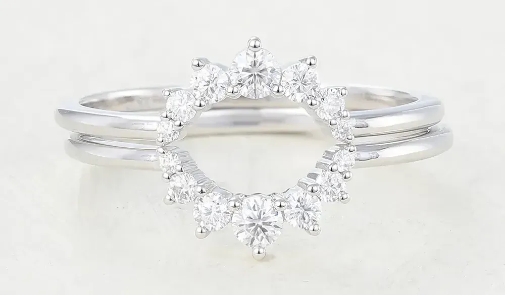 White Gold Moissanite Cluster Curved Stacking Wedding Ring
