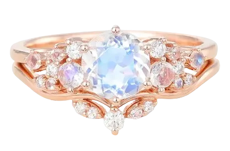 Alexandrite Engagement Ring Set Vintage Wedding Ring Set in 14k White Gold - 2pcs