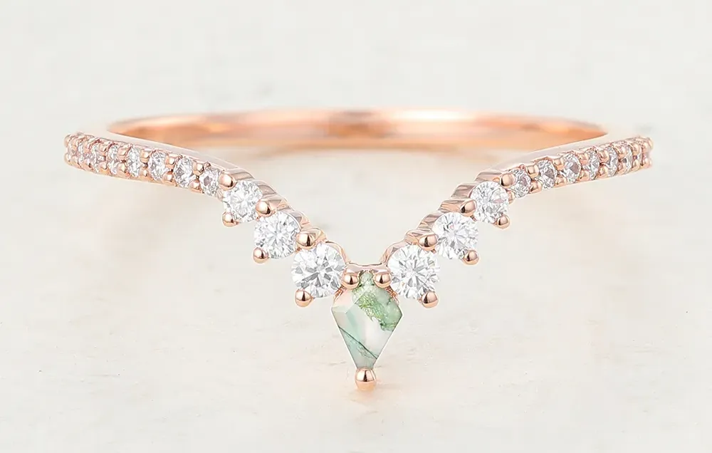 Juyoyo Pave Moss Agate Curved Wedding Band Rose Gold