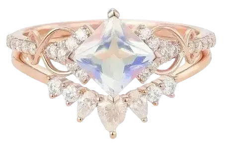 Vintage Oval Cut Alexandrite Engagement Ring Set with Rose Gold Morganite Wedding Band