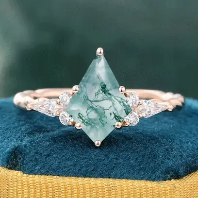 kite shaped moss agate ring