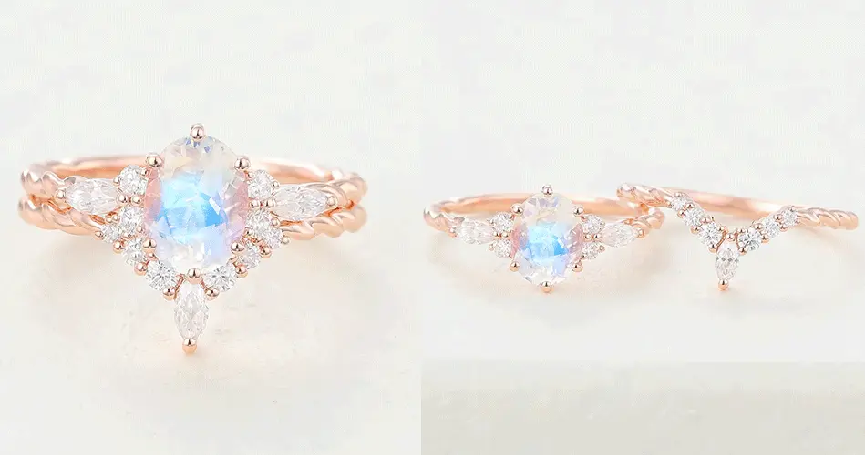 moonstone and diamond ring set