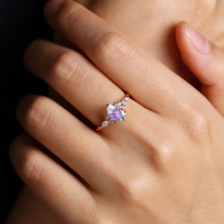 Rainbow Moonstone Engagement Ring