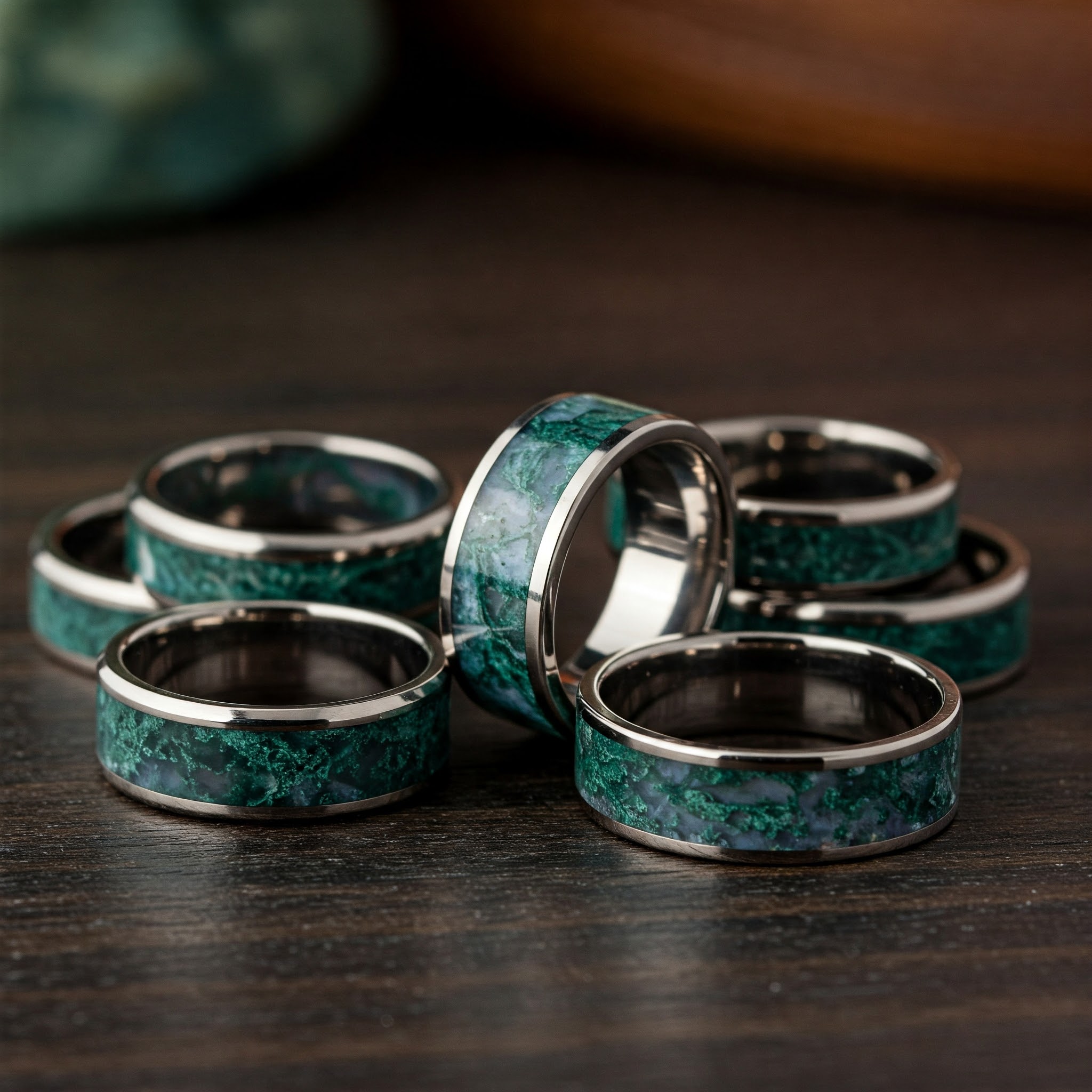 moss agate mens wedding ring