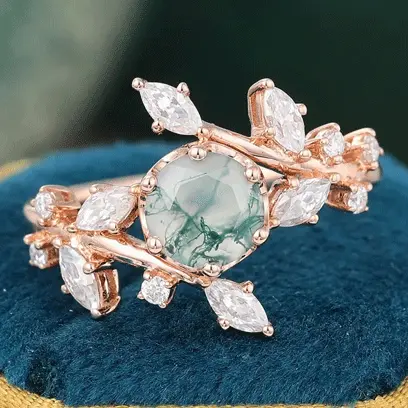 moss agate ring rose gold