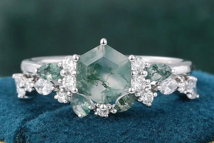 moss agate wedding rings