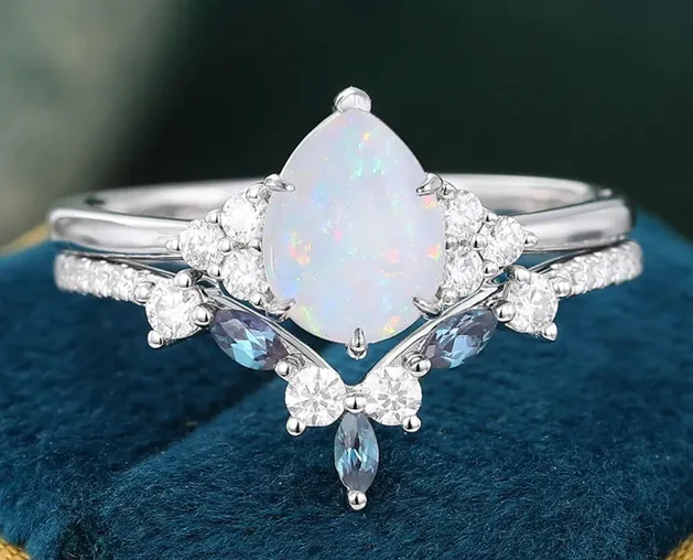 opal bridal ring set
