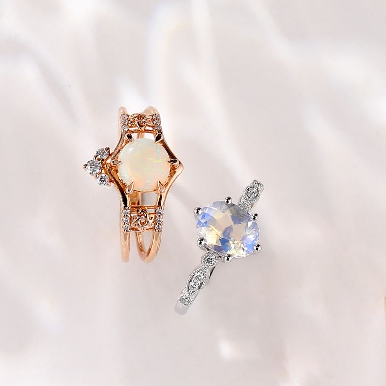 opal ring and moonstone ring 
