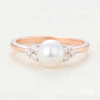 pearl and moissanite cluster ring