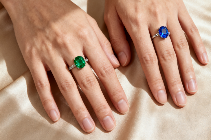 ring on right and left middle finger