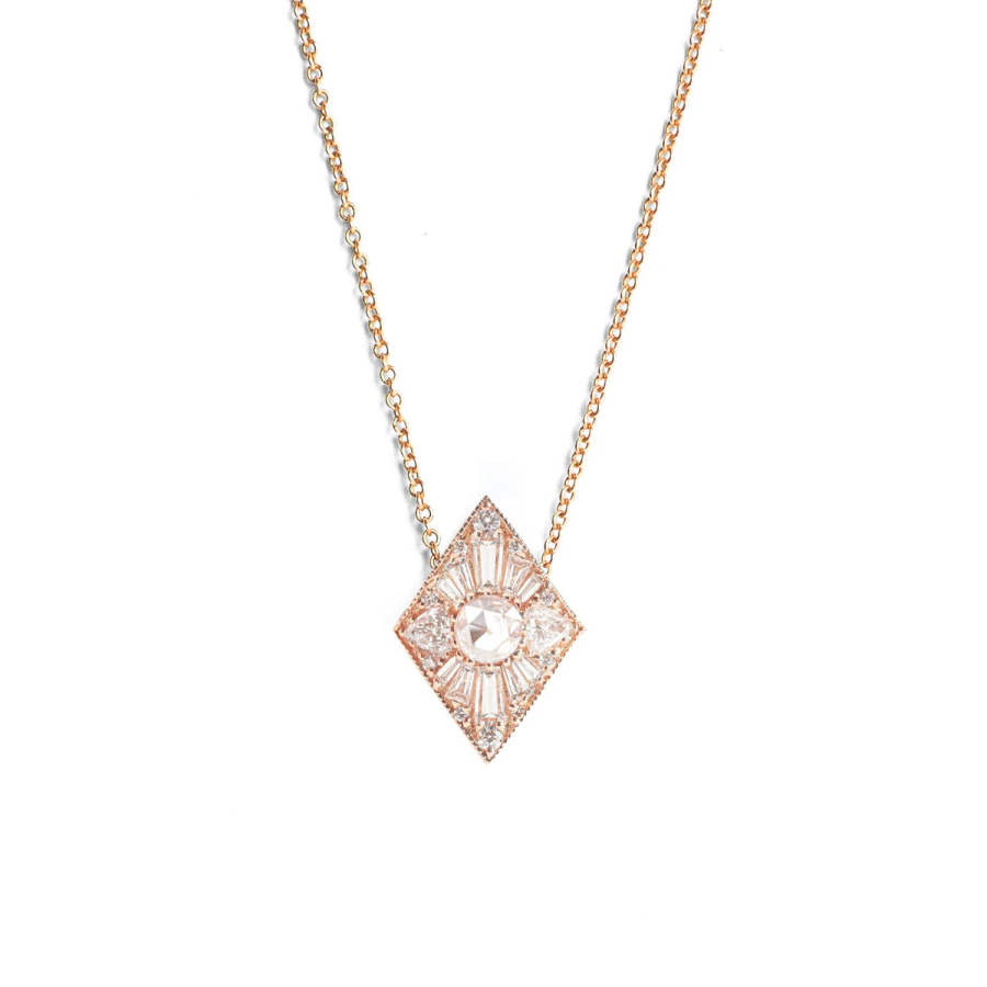 Mini Kite Shape Round Rose Cut Moissanite Necklace