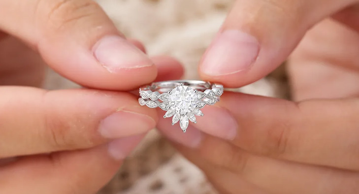 moissanite sterling silver bridal ring set