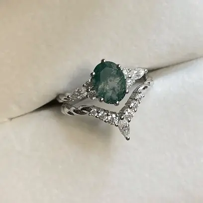 white gold moss agate bridal set