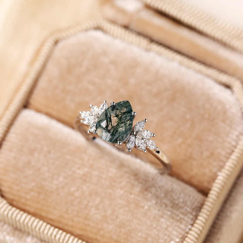 white gold moss agate ring