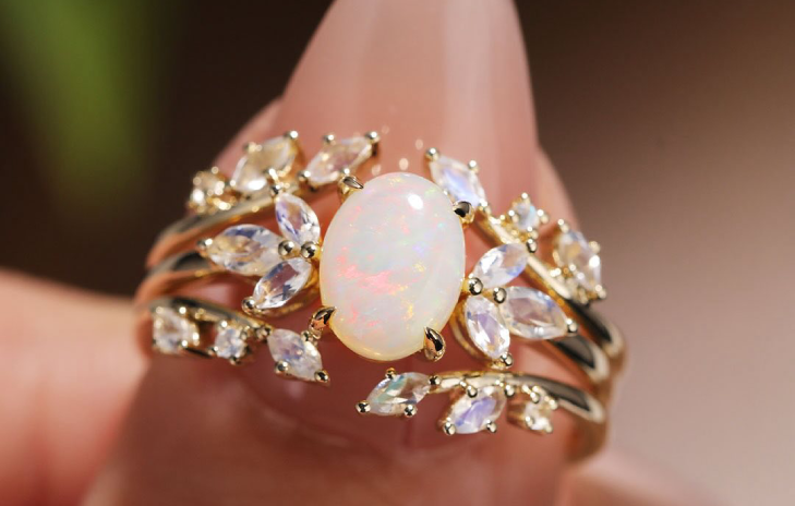 white opal bridal set