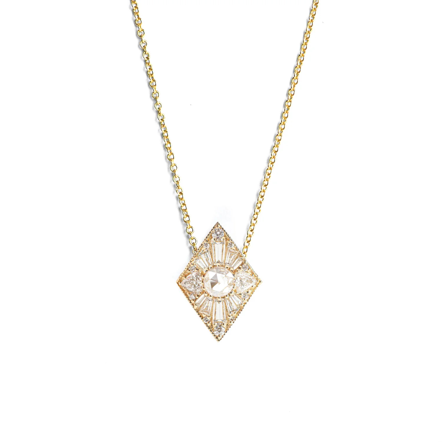 Juyoyo Mini Kite Shape Round Rose Cut Moissanite Necklace