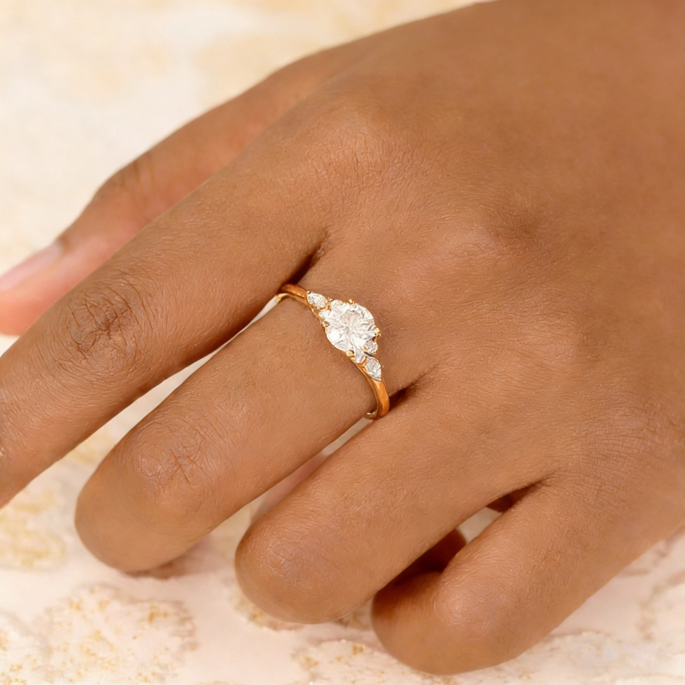 Round Cut Moissanite Engagement Ring Vintage Cluster Wedding Ring in 14K Yellow Gold