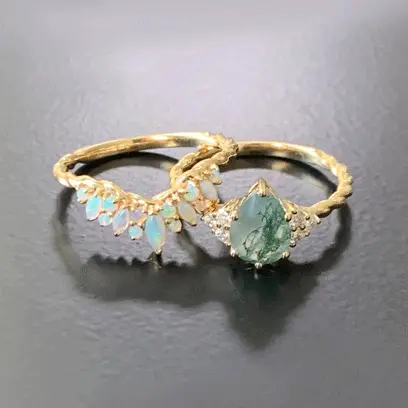 yellow gold moss agate engagement ring