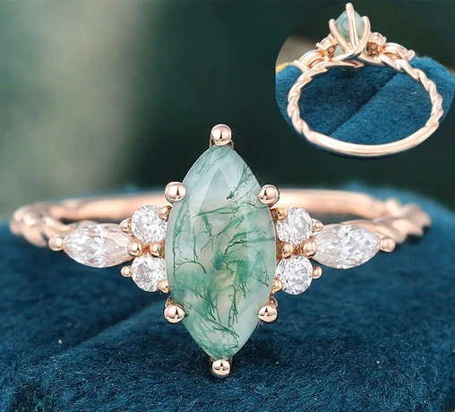 yellow gold moss agate engagement ring